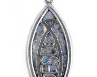 Exclusive 925 Sterling Silver Pendant, Ancient Roman Glass Pendant, Fish, Jesus, Unique Jewelry