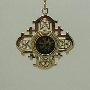Coin Pendant,Jerusalem cross with Antique Authentic Bronze Widow&#39;s Mite Coin, 14k Yellow Gold Pendant, Ancient Coin Jewelry