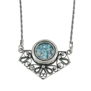 Exclusive Ancient Roman Glass Necklace, Roman Glass Pendant, 925 Sterling Silver Necklace, Unique Jewelry
