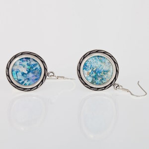 Round Silver Earrings, Ancient Roman Glass Earrings, 925 Sterling Silver Jewelry