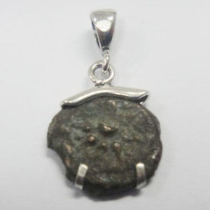Authentic Bronze Widow&#39;s Mite Coin Pendant, 925 Sterling Silver Pendant, OOAK, Unique Jewelry Israel