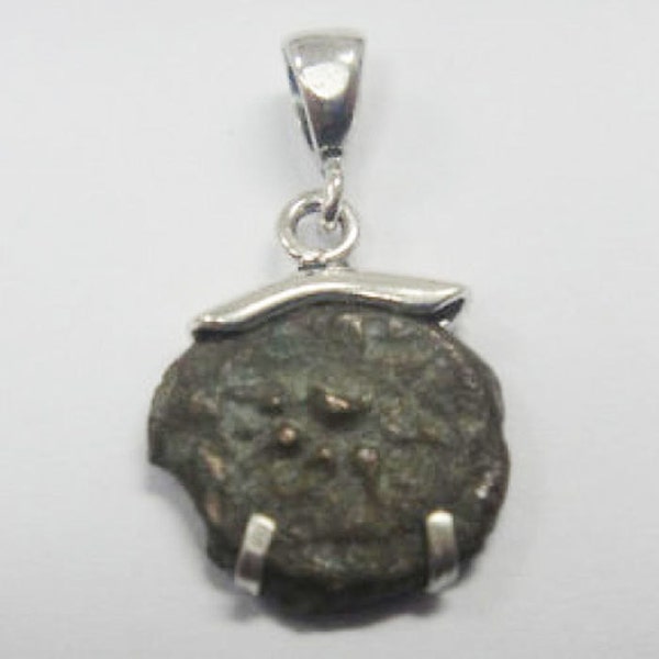 Authentic Bronze Widow's Mite Coin Pendant, 925 Sterling Silver Pendant, OOAK, Unique Jewelry Israel