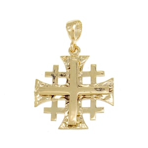 Cruz de oro amarillo de 14 quilates, cruz de Jerusalén, colgante de oro