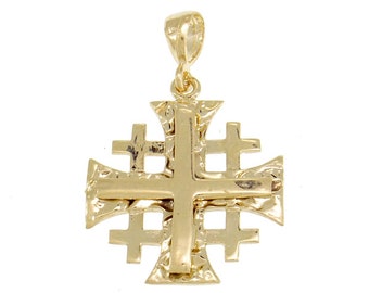 14K Yellow Gold Cross, Jerusalem Cross, Gold Pendant