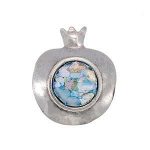 Unique 925 Sterling Silver Pendant,Roman Glass, Pomegranate Fruit, Unique Jewelry
