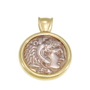 Pendant, 14K Yellow Gold Pendant, Alexander the Great Ancient Coin Authentic Rare Drachma