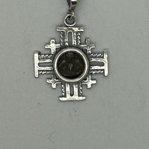 Coin Pendant,Jerusalem cross with Antique Authentic Bronze Widow’s Mite Coin, 925 sterling silver Pendant, Ancient Coin Jewelry