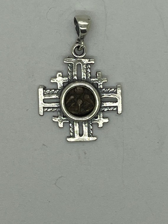 Ancient Roman Widow's Mite Bronze Coin Cross Necklace Sterling Silver Ancient Roman Widow's Mite Bronze Coin Cross Necklace Sterling Silver