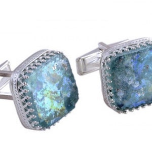 Beautiful 925 Sterling Silver Cuff Links, Ancient Roman Glass Cuff Links, Man Jewelry