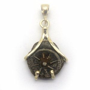 Authentic Rare Widow&#39;s Mite Coin Pendant, 14K Yellow Gold  Unique Jewelry, Original Design, Anciet Coin