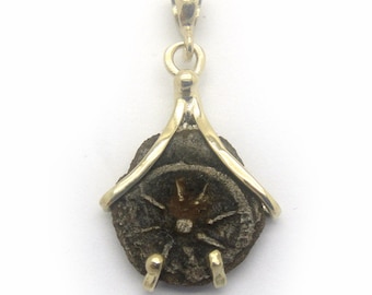 本物の希少なウィドウズマイトコインペンダント、14Kイエローゴールドのユニークなジュエリー、オリジナルデザイン、古代コイン