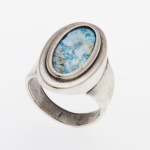 925 Sterling Silver Ring With Ancient Roman Glass, Oval size 5.5