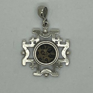 Coin Pendant,Jerusalem cross with Antique Authentic Bronze Widow’s Mite Coin, 925 sterling silver Pendant, Ancient Coin Jewelry
