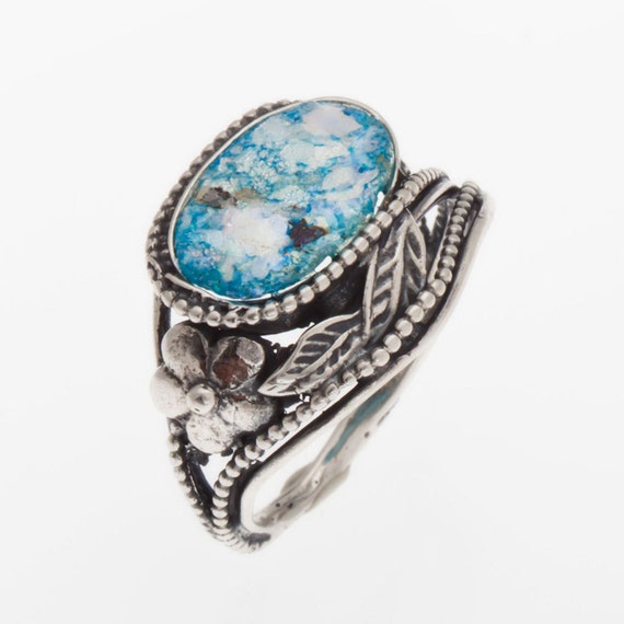 Ancient Roman Glass Ring with Marcasite Band Sterling Silver Ancient Roman Glass Ring with Marcasite Band Sterling Silver