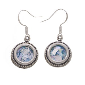 Round Dangle Earrings, 925 Sterling Silver Earrings, Ancient Roman Glass Earrings, Unique Jewelry, OOAK