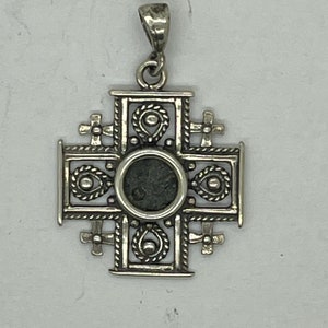 Antique Authentic Bronze Widow’s Mite Coin, 925 sterling silver Pendant, Ancient Coin Jewelry