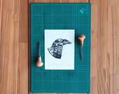 Linocut print - Canary Islands Raven- Crow - Block print - animal print 23x16 cm 9x6 inch