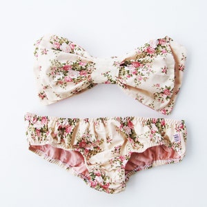 Vintage Bow Bandeau Bikini Swimsuit Cotton Cute Sexy Bikini Pita Pata DiVa Lingerie style Swimming Costume Cottage Rose Flowers Swimwear