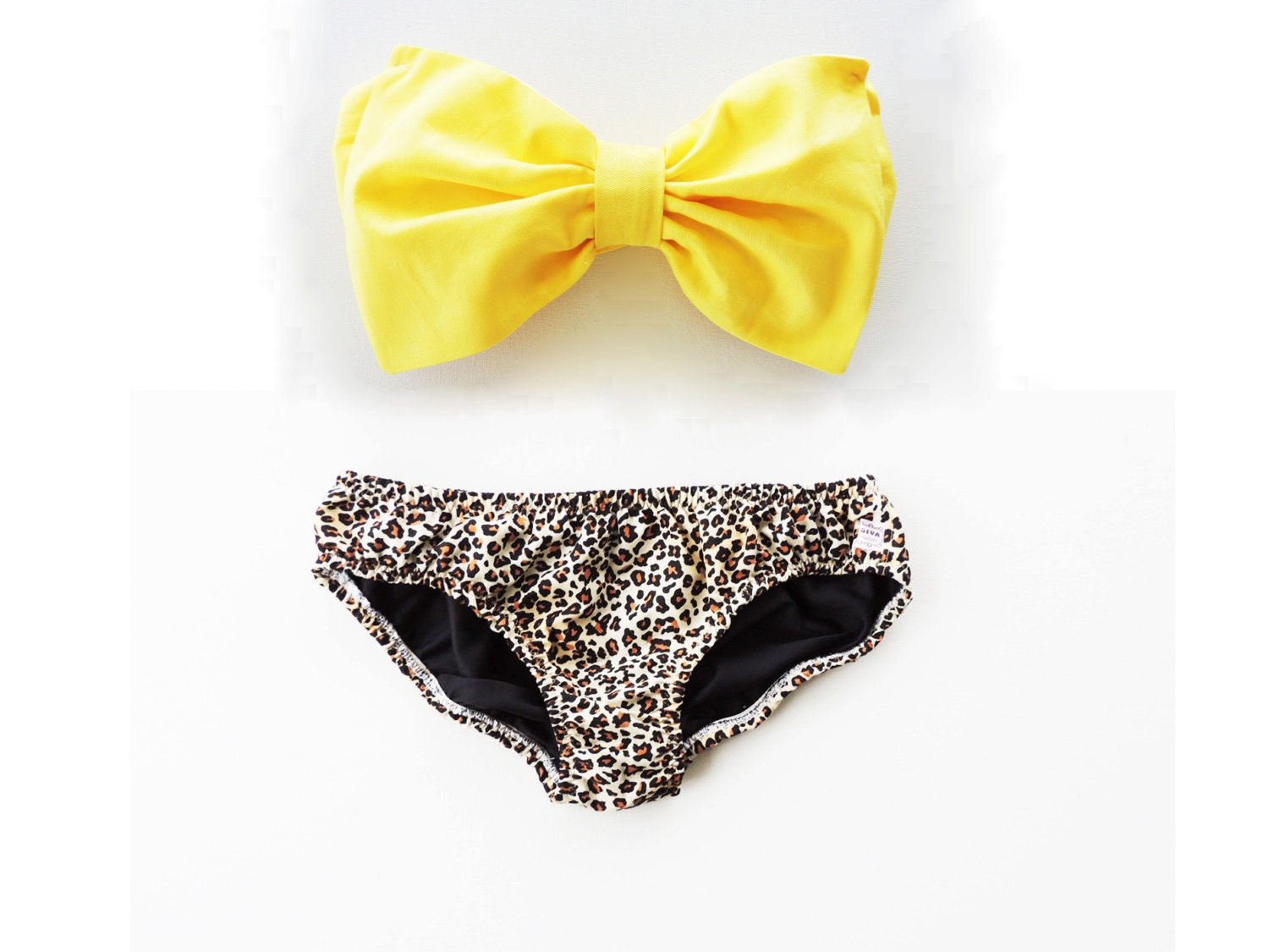 Sunshine Bow Bandeau All Cotton Bikini Style HalterNeck top Leopard print p...