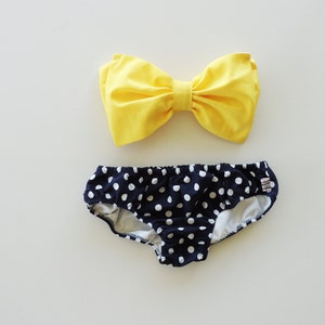 Sunshine Bow Bandeau Bikini Style Top Navy Blue and white polka dot panties.Diva Halter neck top pin up ALL Cotton