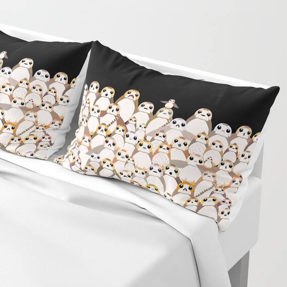 Star Wars Pillow Shams Set Porgs On Black Pillow Case The Etsy