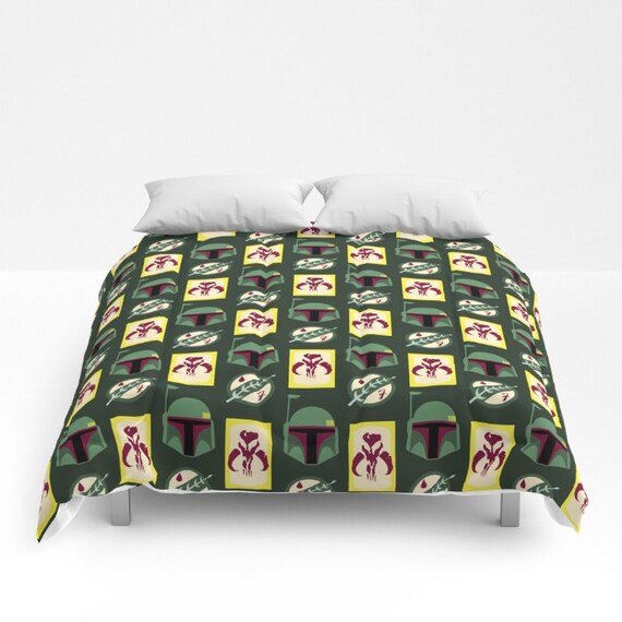 Star Wars Comforter Boba Fett Symbols On Green Comforter Etsy