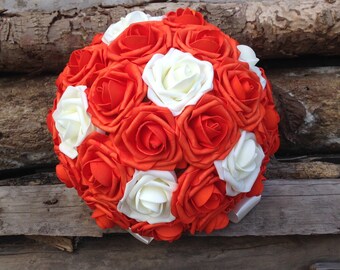 Orange Rose Bouquet Etsy - orange rose bouquet bridal bouquet burnt orange ivory classic wedding bouquet brides toss bouquet dj 62