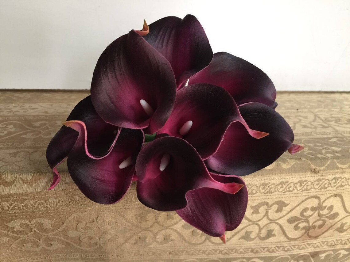 Plum Calla Lilies Bridal Bouquet Plum Purple Flowers 9 Stems Etsy