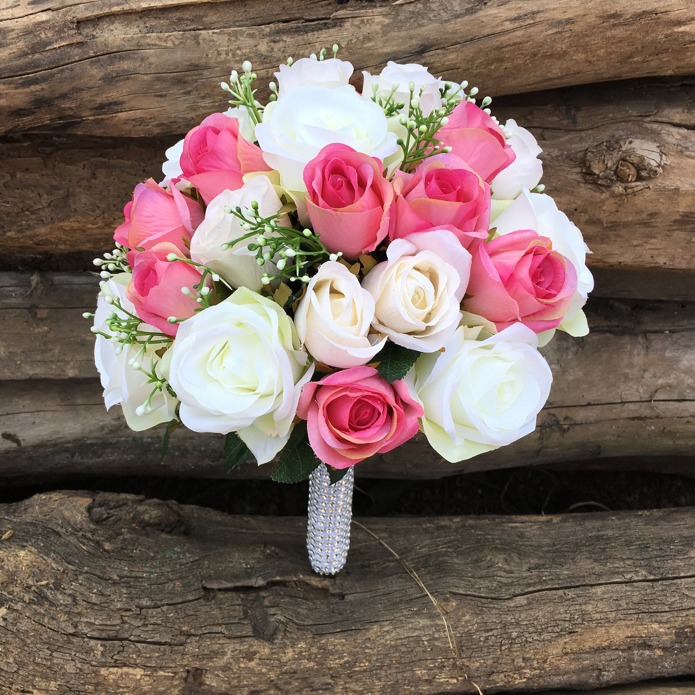 Hot Pink White Bouquet Spring Wedding Bouquet Greenery Etsy — free download