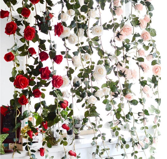 Fleur Artificielle Guirlande Plantes Feuilles Vertes Simulation Canne Rose Guirlande Home Decor Extérieur Fleurs Mariage Décoration De Noël Mgt 065