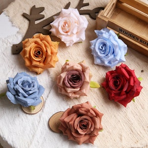 24pcs Fake Flower Heads in Bulk Artificial Paper Flowers for Crafts and Decoration Home Party Decoration Scrapbooking Accessories Wreath DIY,Blue/Red