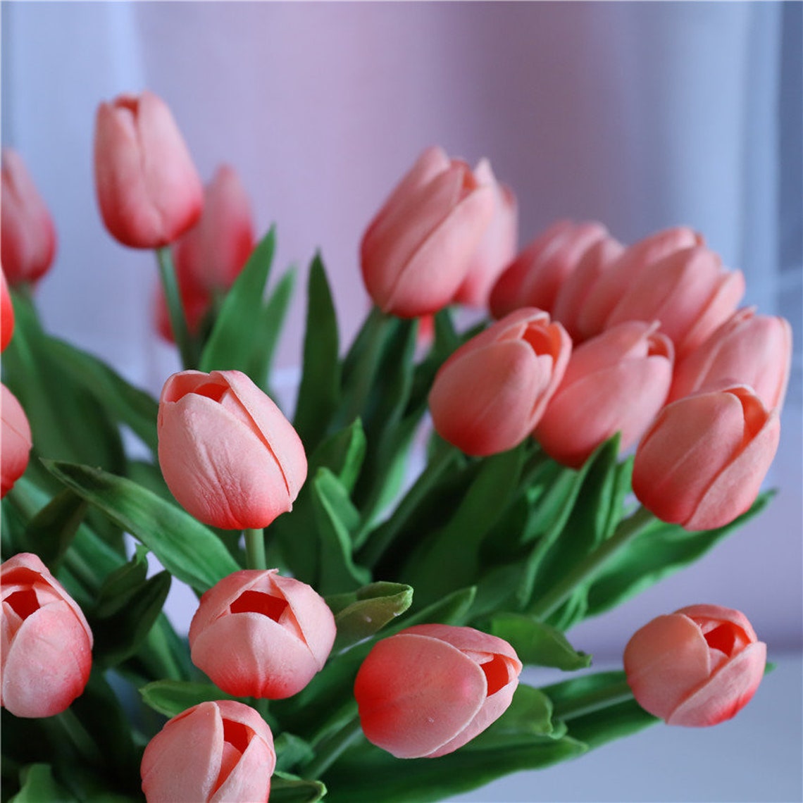 Coral Flowers Artificial Coral Tulips Peach Tulips Real Etsy