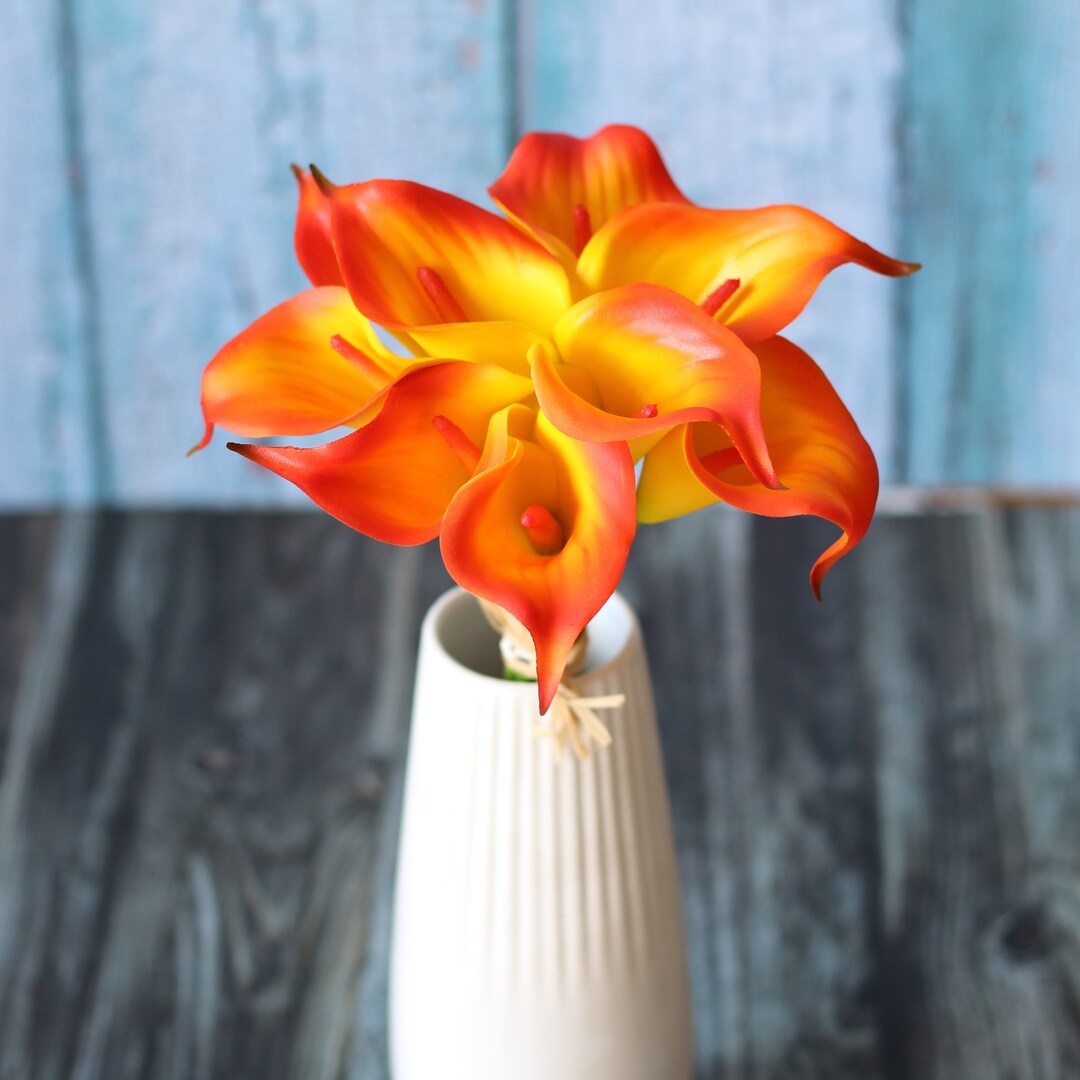 Burnt Orange Flowers Latex Calla Lilies Real Touch Natural Flowers Calla Lily Bouquet for