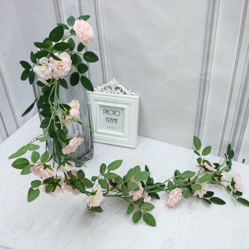 Fake Flower Garland White Rose Hanging Flower Garland 180cm Leaf Garland Fake Vine Realistic Vine Plant Garland for Home Decoration MGT-021 image 6