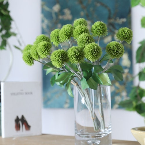 Green Alliums Fake Flowers Pompon Mum Artificial Green Flowers Etsy