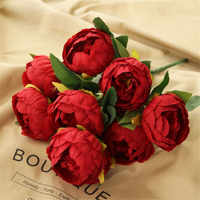Silk Peony Bouquet Artificial Flowers Peony Bouquets 10 Heads Etsy