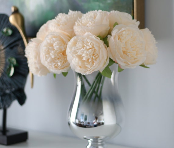 Silk Peony Bouquet Ivory Wedding Flowers 5 Heads Artificial - Etsy