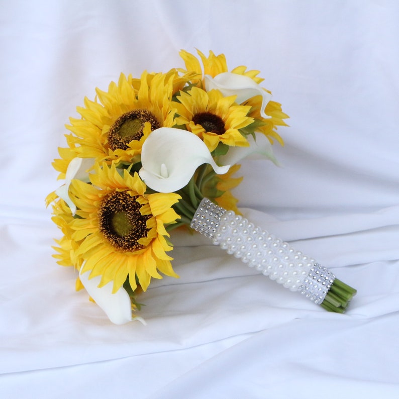 Artificial Sunflower Bridal Bouquet Silk Sunflower Real Touch Etsy