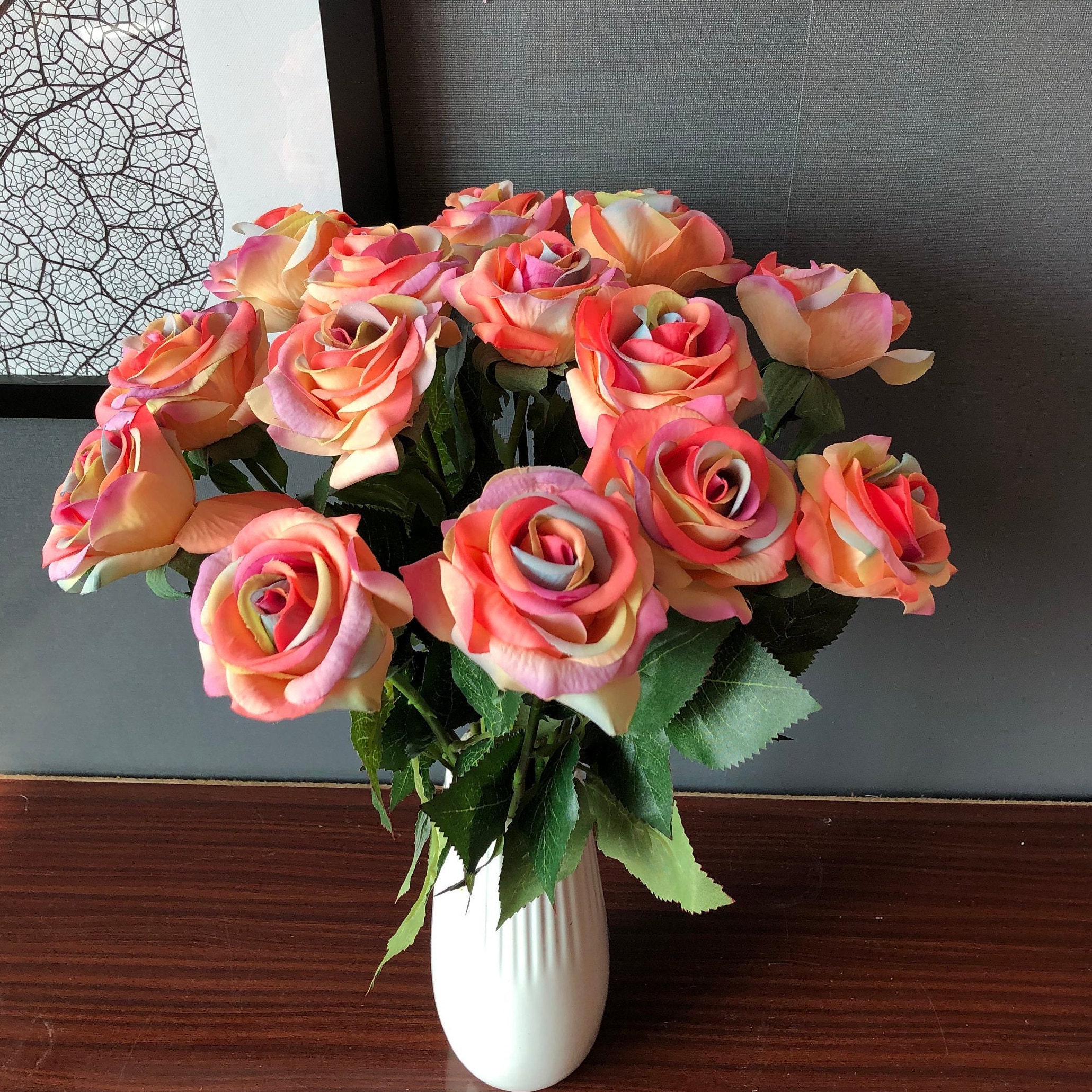 Artificial Rose Flower Latex Real Touch Bridal Fake Buds Wedding Bouquet