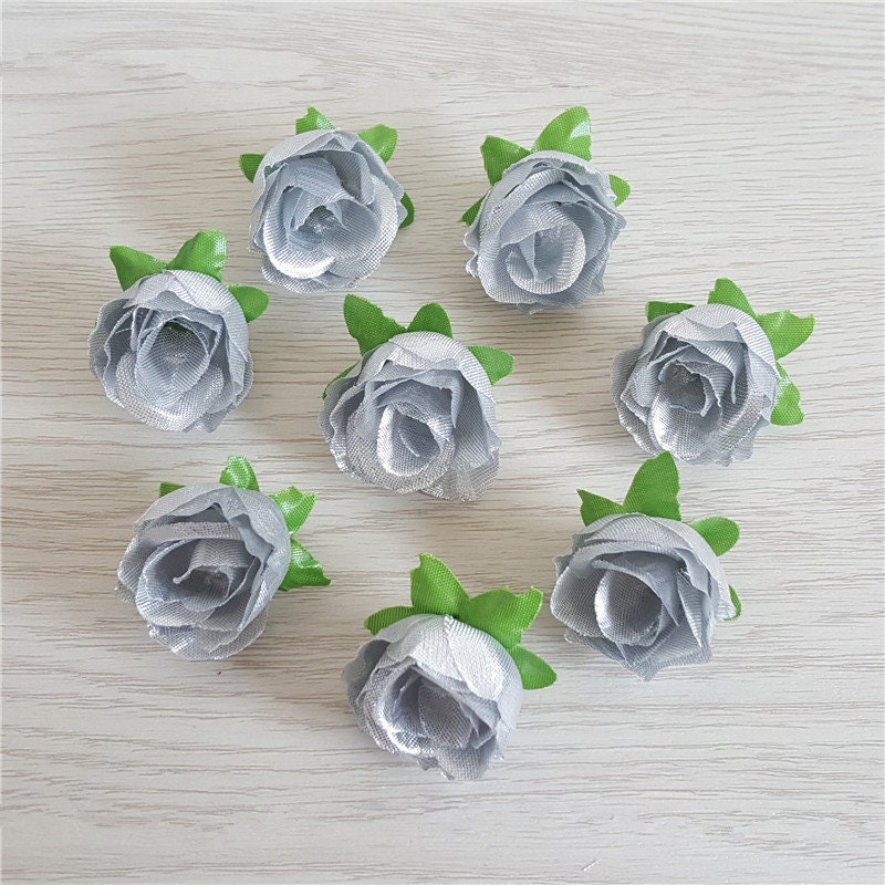 100 Pack Silver Rose Flower Heads for DIY Crafts, Artificial