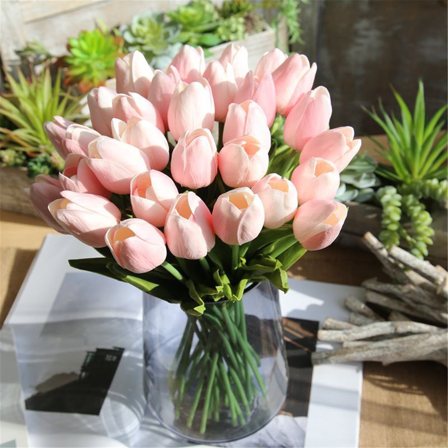 Light Pink Tulips Bouquet Real Touch Flowers Tulip 30 Flowers Etsy