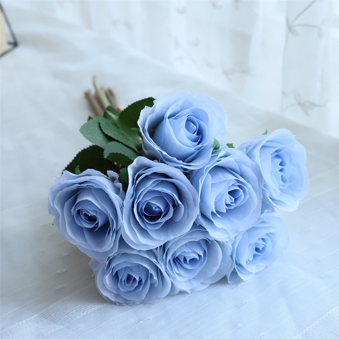 Ice Blue Silk Flower Bouquet Light Blue Rose Bouquet Etsy