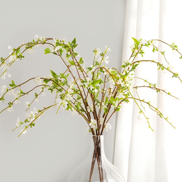 Branche de verdure artificielle, fausse branche de fleurs de fleurs sauvages blanches, branches vertes décoratives pour centres de décoration d'intérieur 39" H003C