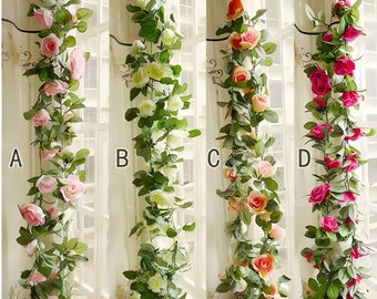 Flower Ivy Garland 86"Artificial Silk Rose Garland 2 Strands Fake Flower Ivy Leaf Vine Plants Home Hanging  Wedding Decor MGT-025