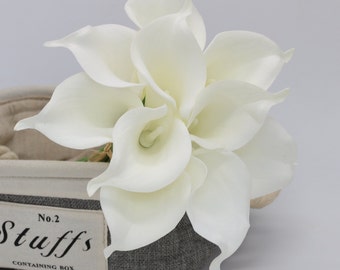 White Calla Lily Real Touch Latex Bridal Bouquet Flowers Calla Lilies Wedding Decor Table Centerpiece 10 Stems MTL-FLN001