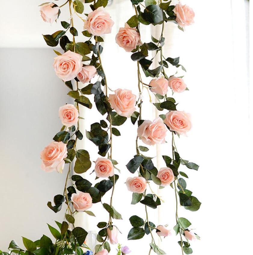 White Champagne Red Silk Flower Garland Fake Hanging Flower Vine