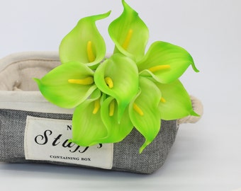 Lime Green Calla Lily Bouquet 9 Flowers Real Touch Calla Lilies For Bridal Bouquet Wedding Decor Table Centerpiece LD-RJ07g