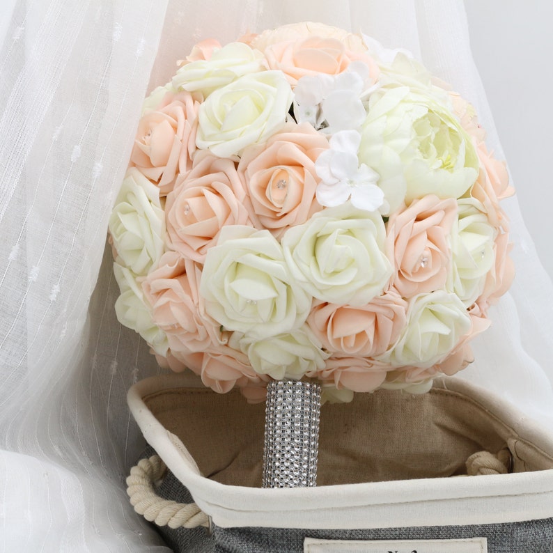 Ivory Rose Bouquet Artificial Foam Flower Wedding Bouquet For Bridal Bridesmaids Champagne Bouquet DJ-52 Champagne Flower Bouquet