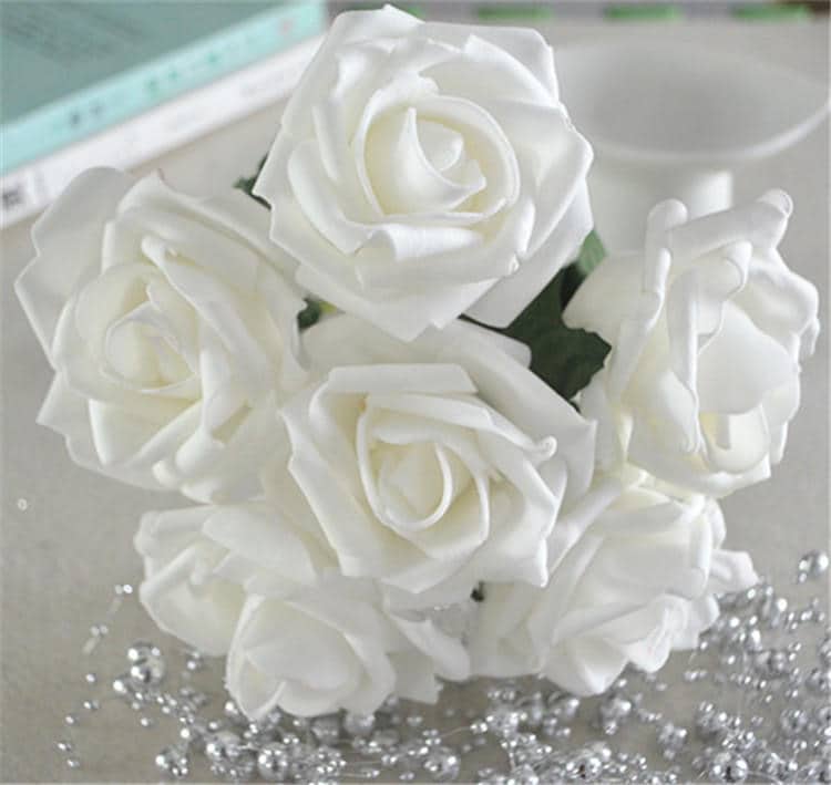 SIZE 6CM FOAM ROSES Glitter Flower With Stem Artificial Wedding Bouquet DEC 