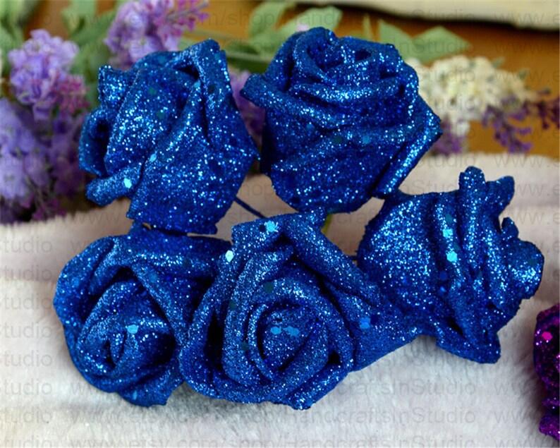 Royal Blue Flowers Glitter Roses 100 Flowers for Bridesmaids - Etsy